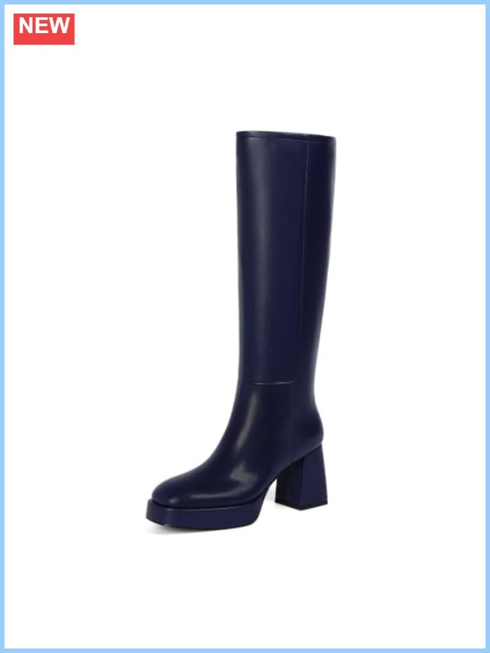 Women's Faux Leather Knee High Platform Boots Block Heel Square Toe Zip Tall